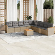 Set Divano da Giardino 10 pz con Cuscini Beige in Polyrattan