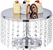 Stand per dolce da tavolo in vetro acrilico con decorazioni a cristallo e pizzo, altezza 16,5 cm, diametro 25 cm