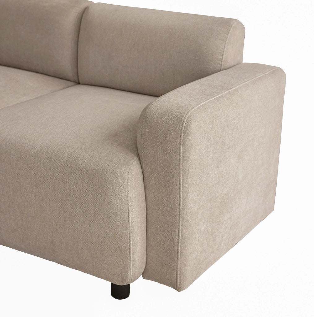 Divano 3 posti in ciniglia beige con 2 cuscini, 211 cm