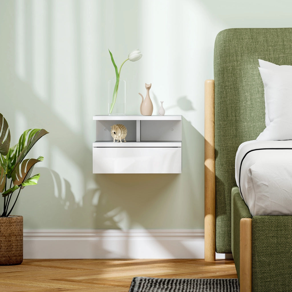 Comodino Sospeso con Cassetto ¨C zephmum ¨C Bianco Legno 35x32x22.5 cm