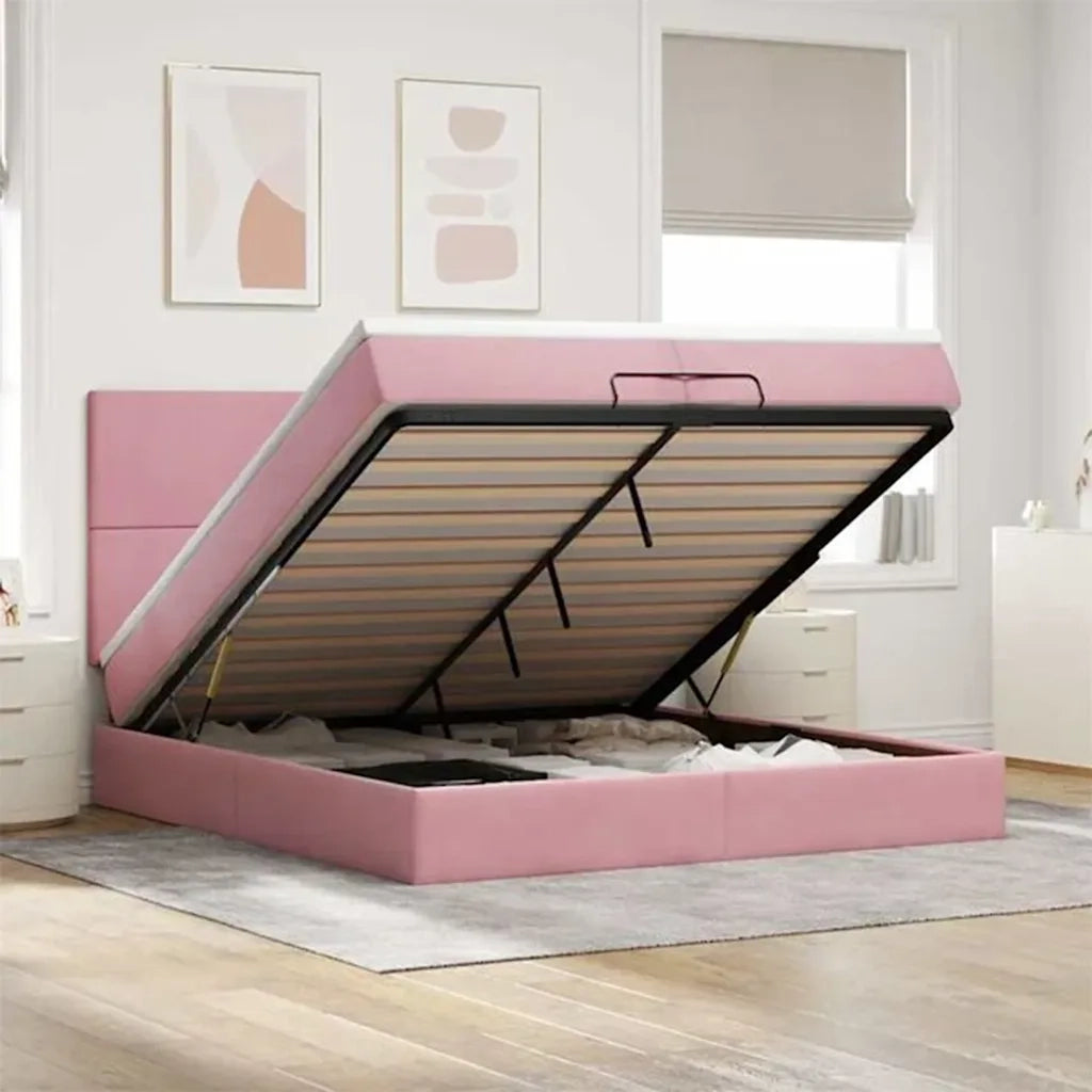 vidaXL Struttura Letto Pouf con Materassi Rosa 200x200 cm Velluto