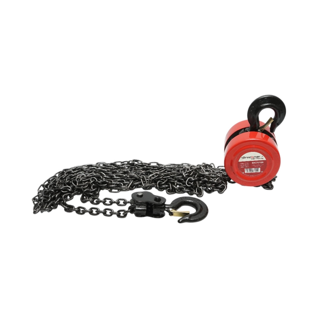 Paranco manuale con catena da 3 m, portata massima 2000 kg, gancio di sicurezza Breckner Germany