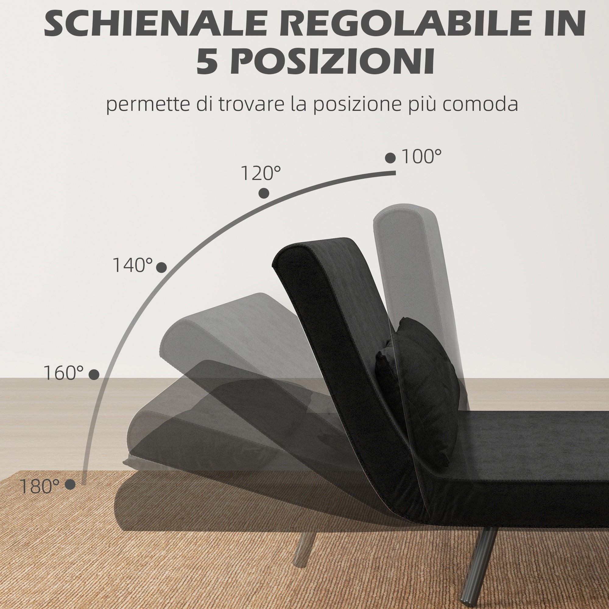 Divano Letto Schienale Regolabile 102x73x81 cm in Velluto Nero