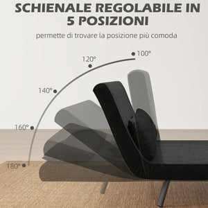 Divano Letto Schienale Regolabile 102x73x81 cm in Velluto Nero