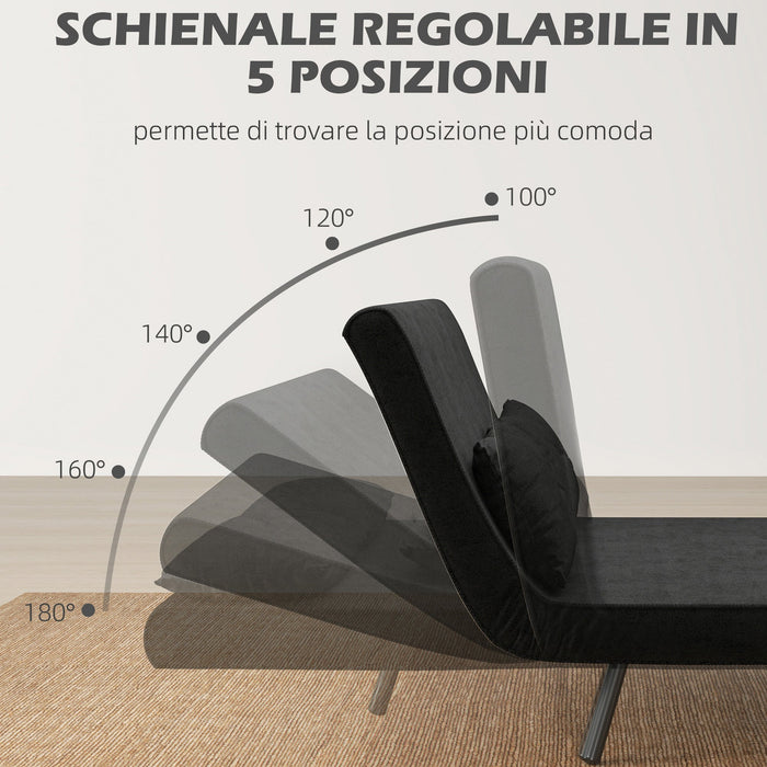 Divano Letto Schienale Regolabile 102x73x81 cm in Velluto Nero