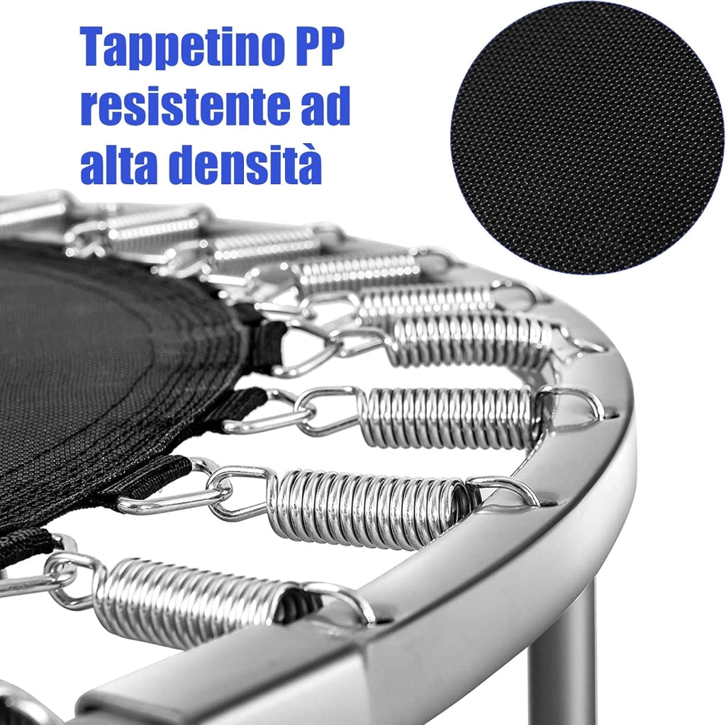 Trampolino Elastico da Interno ed Esterno, Tappetino Elastico Pieghevole per Adulti e Bambini con Maniglia Regolabile, Molle e Cuscinetto di Sicurezza, Trampolino Ovale per 2 Persone, Blu