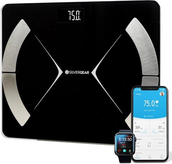 Ponderosimeter Digitale Ponderosimeter - Ponderosimeter Bluetooth - Analisi del Corpo Intelligente con App - Calcola BMI Peso Acqua Proteine Peso della Muscolatura BMR - Nero