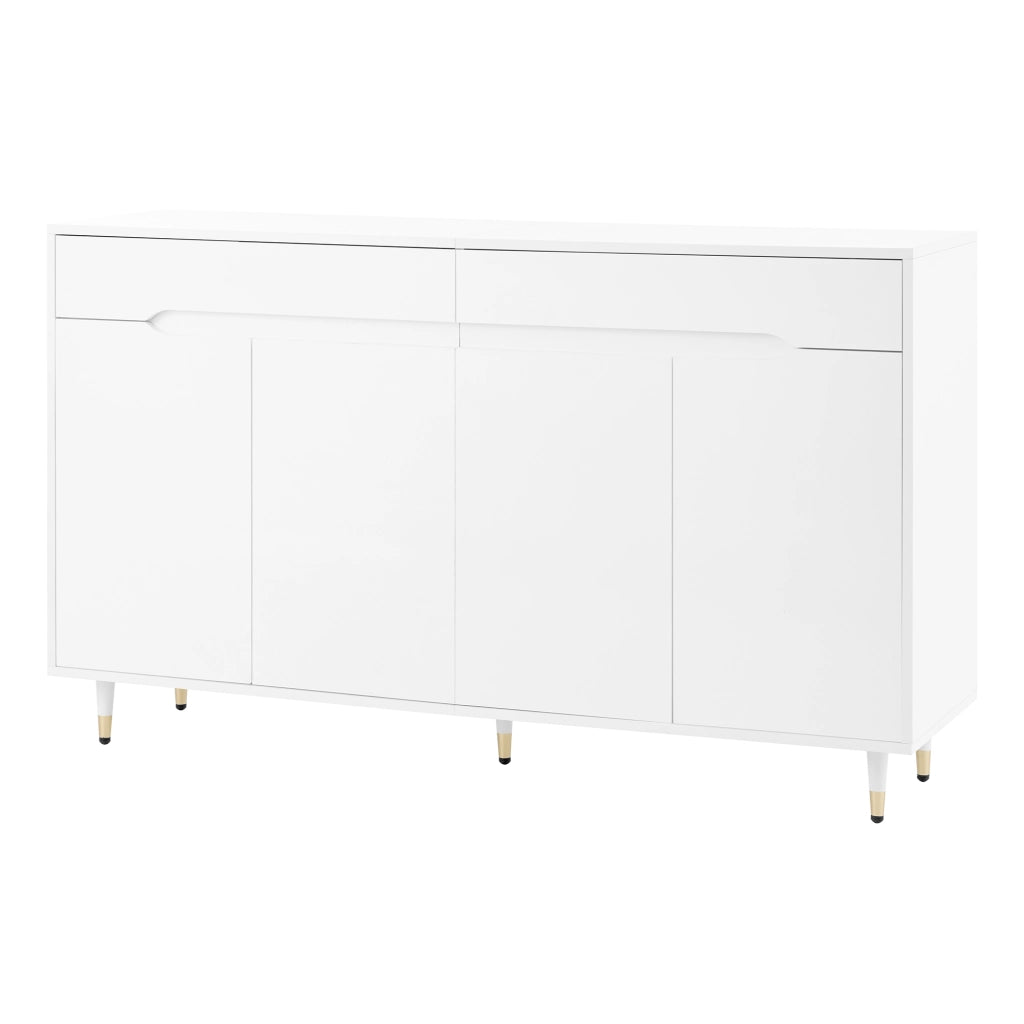Scarpiera con due cassetti e ripiani regolabili in truciolato bianco con gambe dorate 140 × 39 × 84 cm