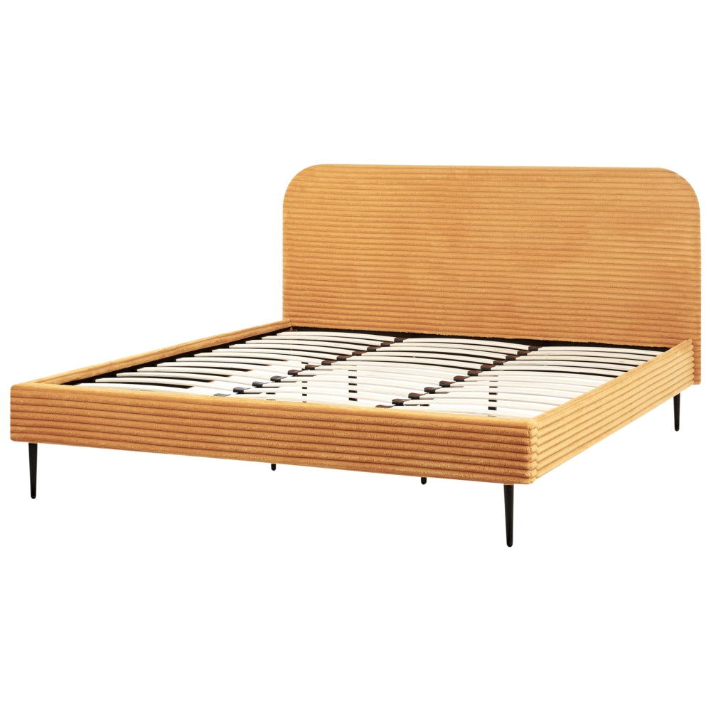 Letto arancione velluto a coste testiera con rete a doghe 180 x 200 cm design minimalista