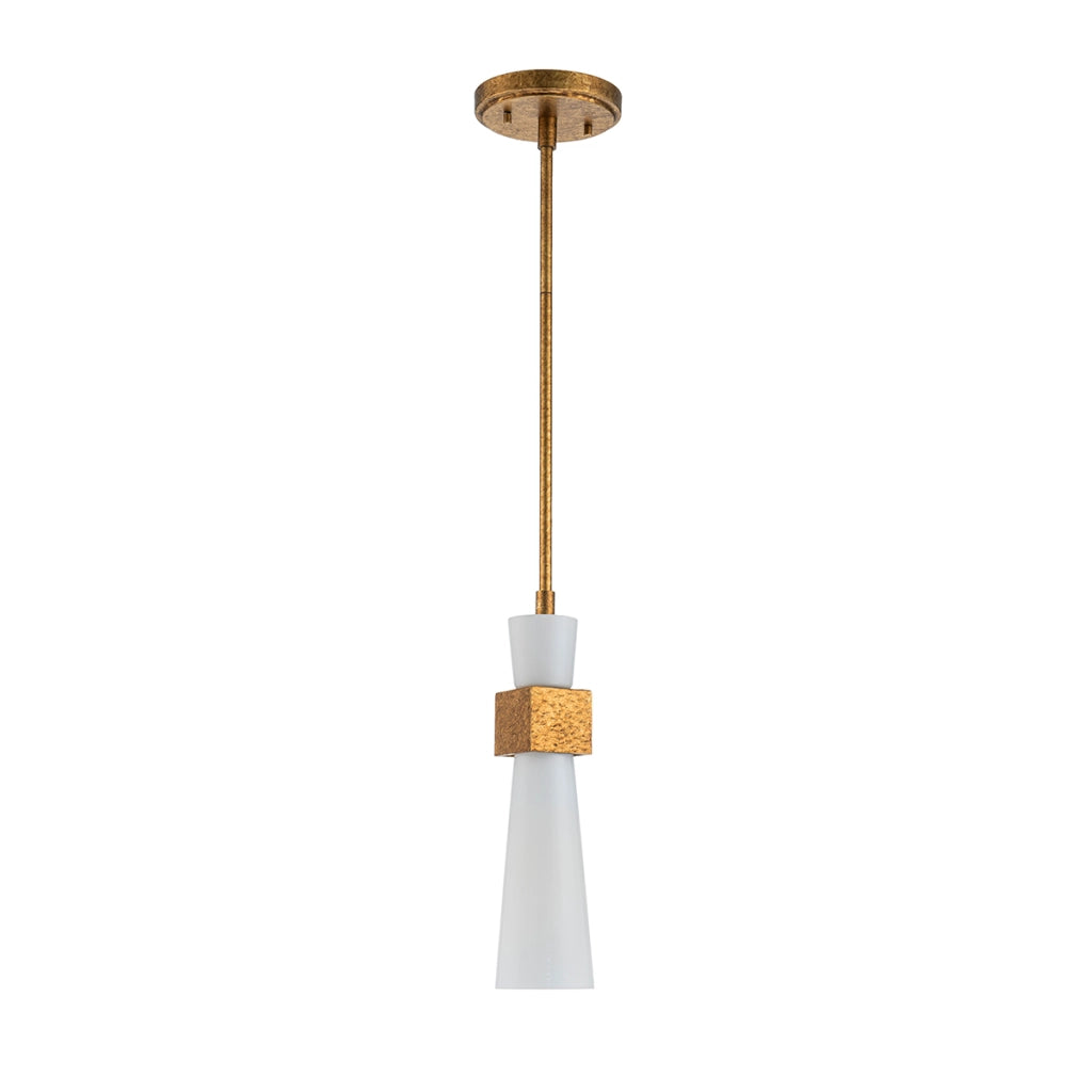Sospensione Art Déco oro con diffusore opale E27 Kristy Elstead