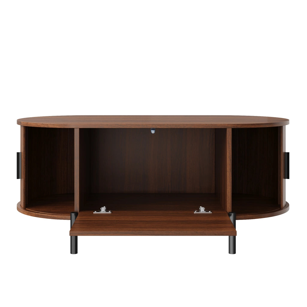 Tavolino da salotto 100x50x40 cm; ante scorrevoli e spazio contenitivo; MDF; noce