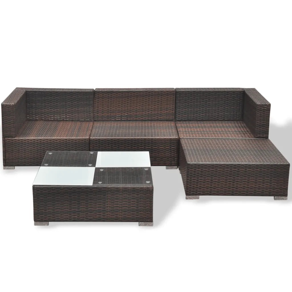 Set Divani da Giardino 5 pz con Cuscini in Polyrattan Marrone 42099