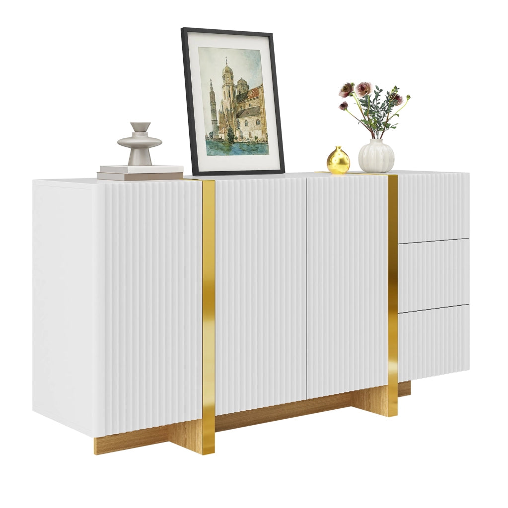 SIDEBOARD 140x36x75 cm 3 Ante e 3 Cassetti Bianco MDF e Pannello di Truciolare