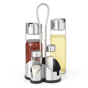 Oliera Acciaio e Vetro 4 pezzi Cucina Porta Olio Aceto Sale Pepe con Supporto