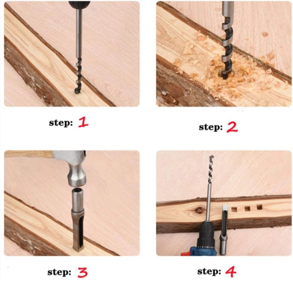 Set 4 Punte da trapano per fori quadrati per Mortasatrice Scalpelli per Legno