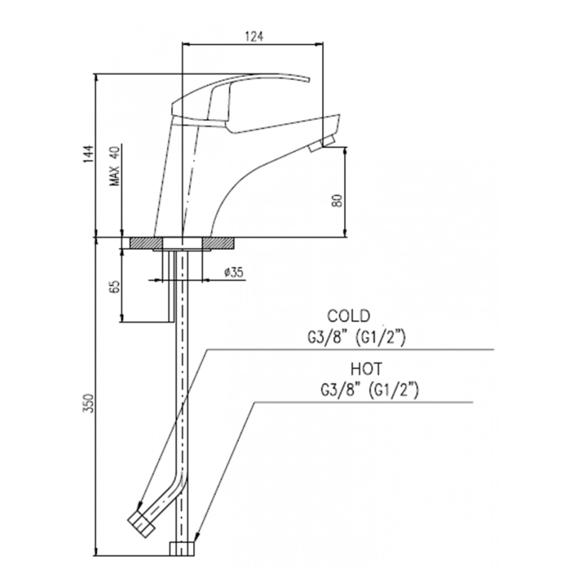 Miscelatore lavabo MISSISSIPI in ottone cromato