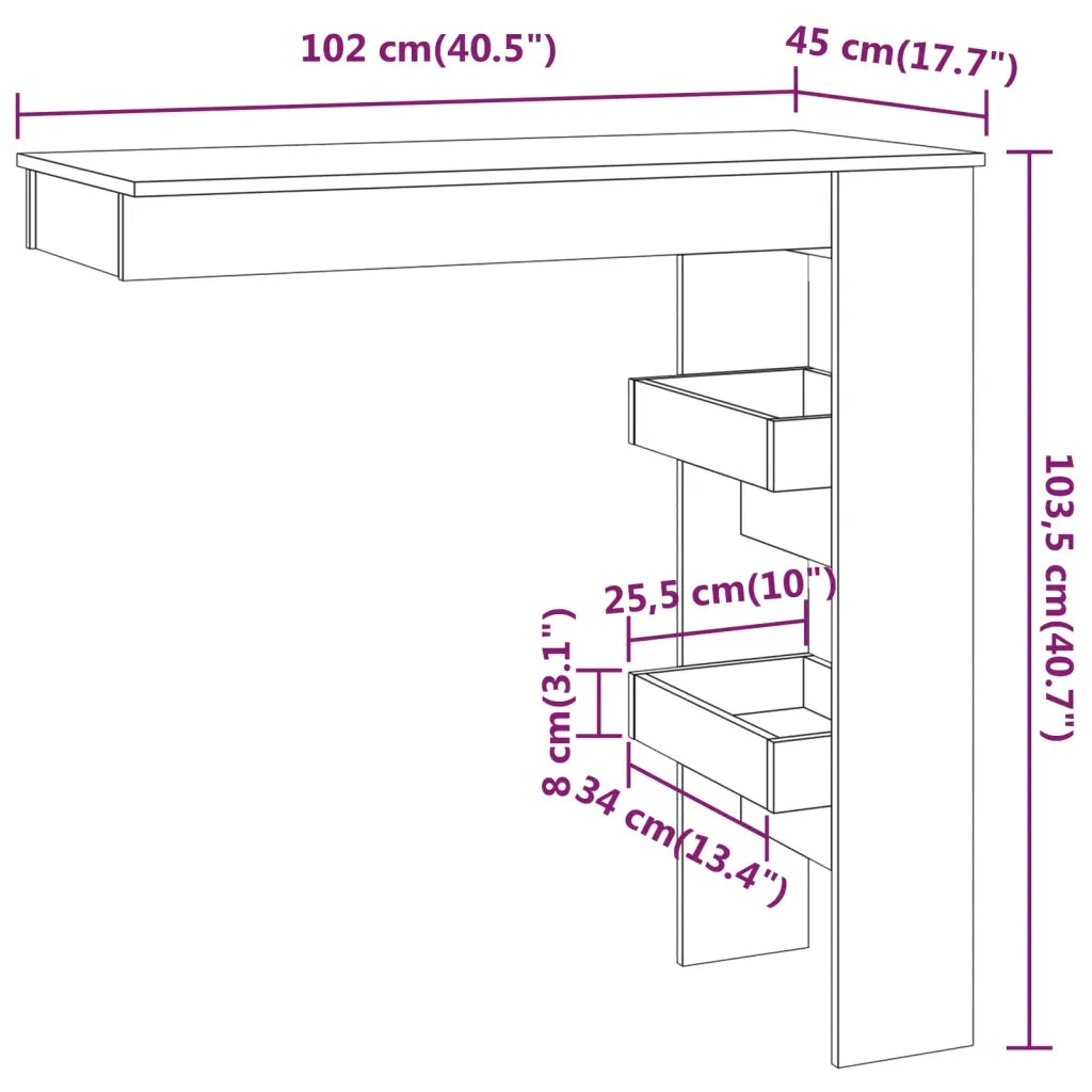 Bancone da Muro Bianco 102x45x103,5 cm in Legno Compensato cod mxl 14463