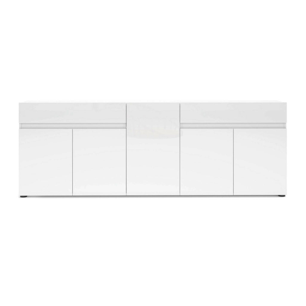 Credenza Elenia, Buffet da soggiorno, Madia da salotto, Dispensa da cucina, Made in Italy, 225x38h79 cm, Bianco lucido