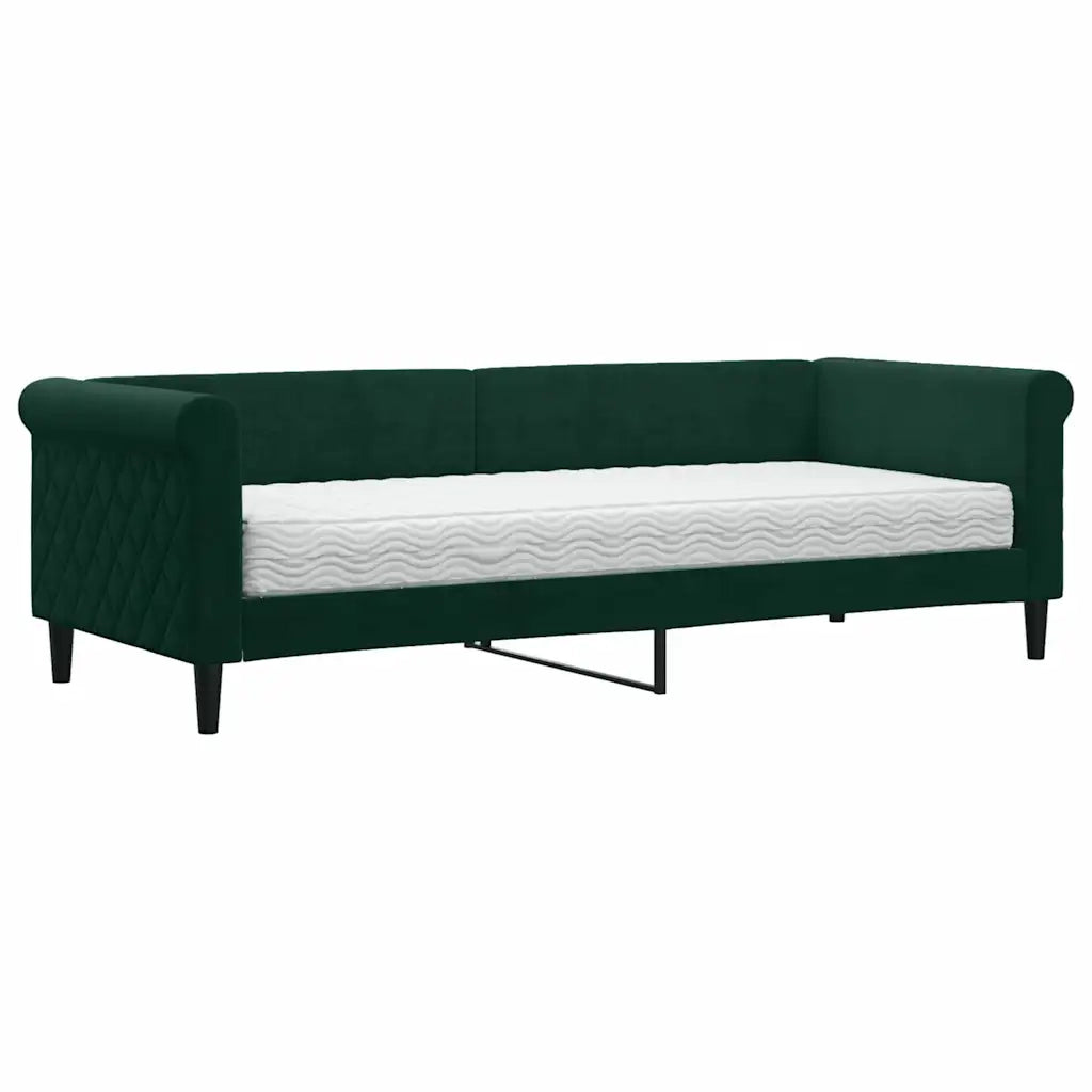 Divano Letto con Materasso Verde Scuro 80x200 cm in Velluto
