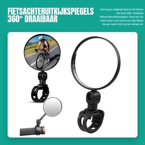 Specchio per bicicletta 360° girevole - Specchi convessi - Accessori bicicletta - Set da 2 pezzi - Regolabile - Adatto per bici da mountain bike - Accessorio bicicletta