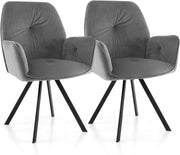 Set di 2 Sedia da Scrivania in Velluto, Poltrona Girevole a 360° con Gambe in Metallo e Piedini Antiscivolo, Schienale Largo e Braccioli Ergonomici, Portata 150 kg, 63 x 59 x 87 cm