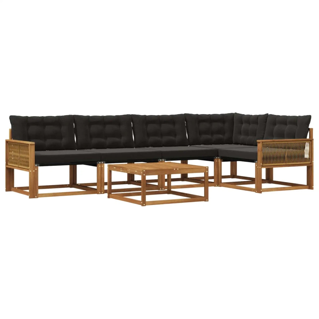 Set di divani da esterno con cuscino 6 pcs Naturale e Nero 3381444