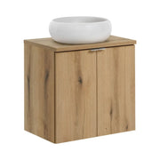 Set bagno VANO effetto rovere 60cm: mobiletto sottolavabo con ante + piano per lavabo + lavabo da appoggio rotondo
