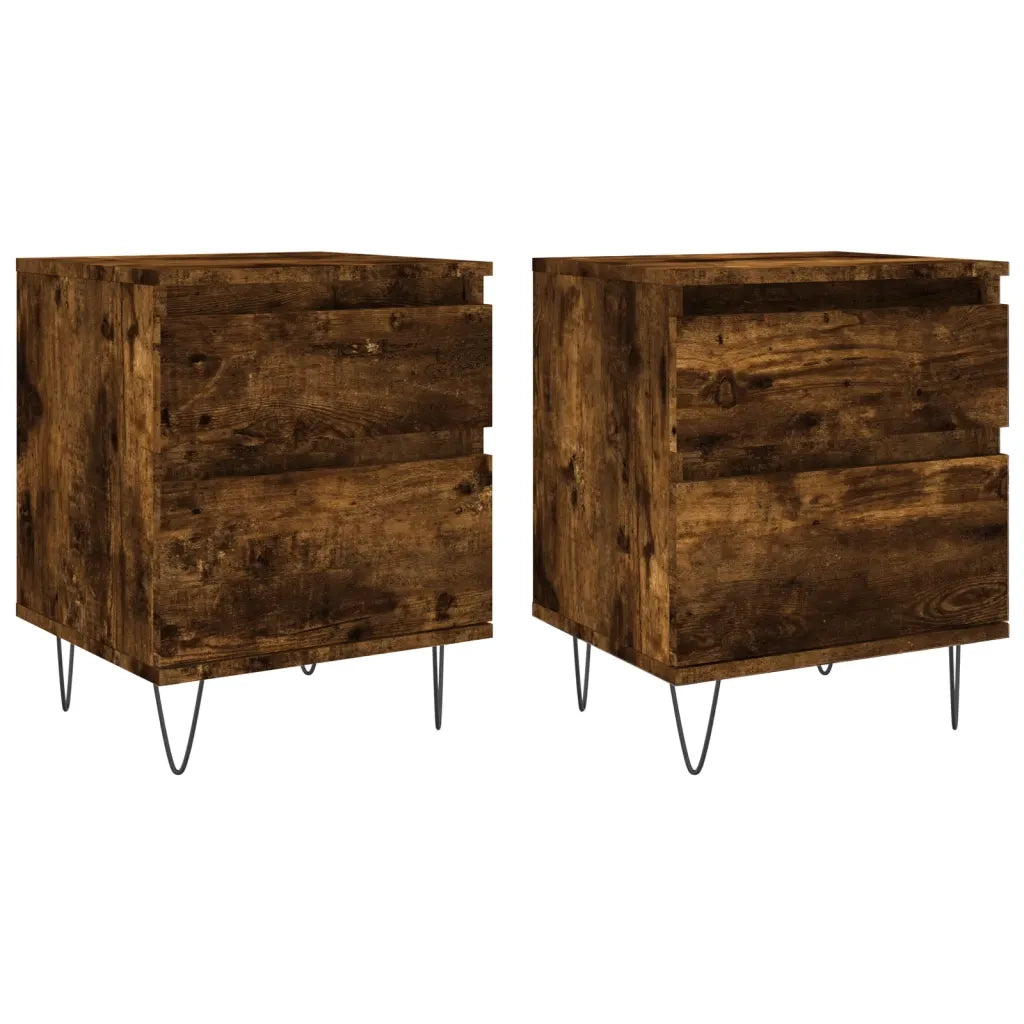 Set di 2 Comodini | Armadio da Notte | Mobiletto da notte Rovere Fumo 40x35x50 cm in Legno Multistrato