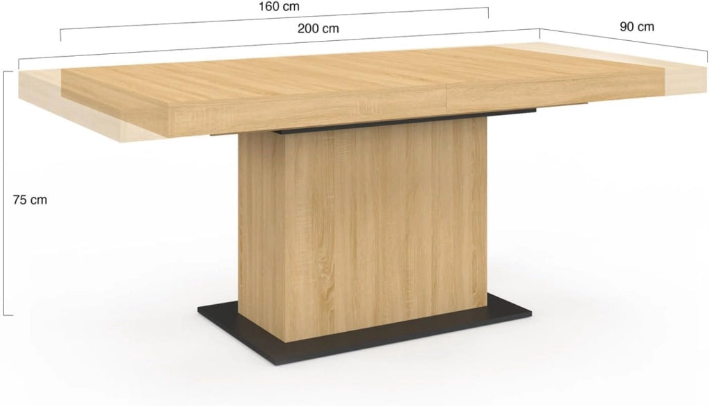 IDMarket - Tavolo da pranzo rettangolare allungabile EDEN 6-10 persone in legno e base nera 160-200 cm