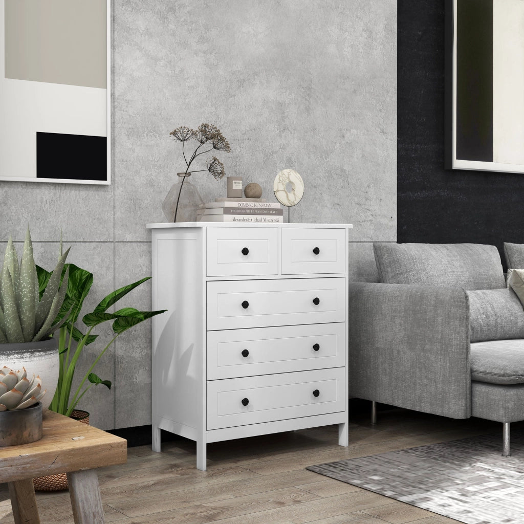 Cassettiera 5 Cassetti 74x40x91 cm in Legno  Bianco