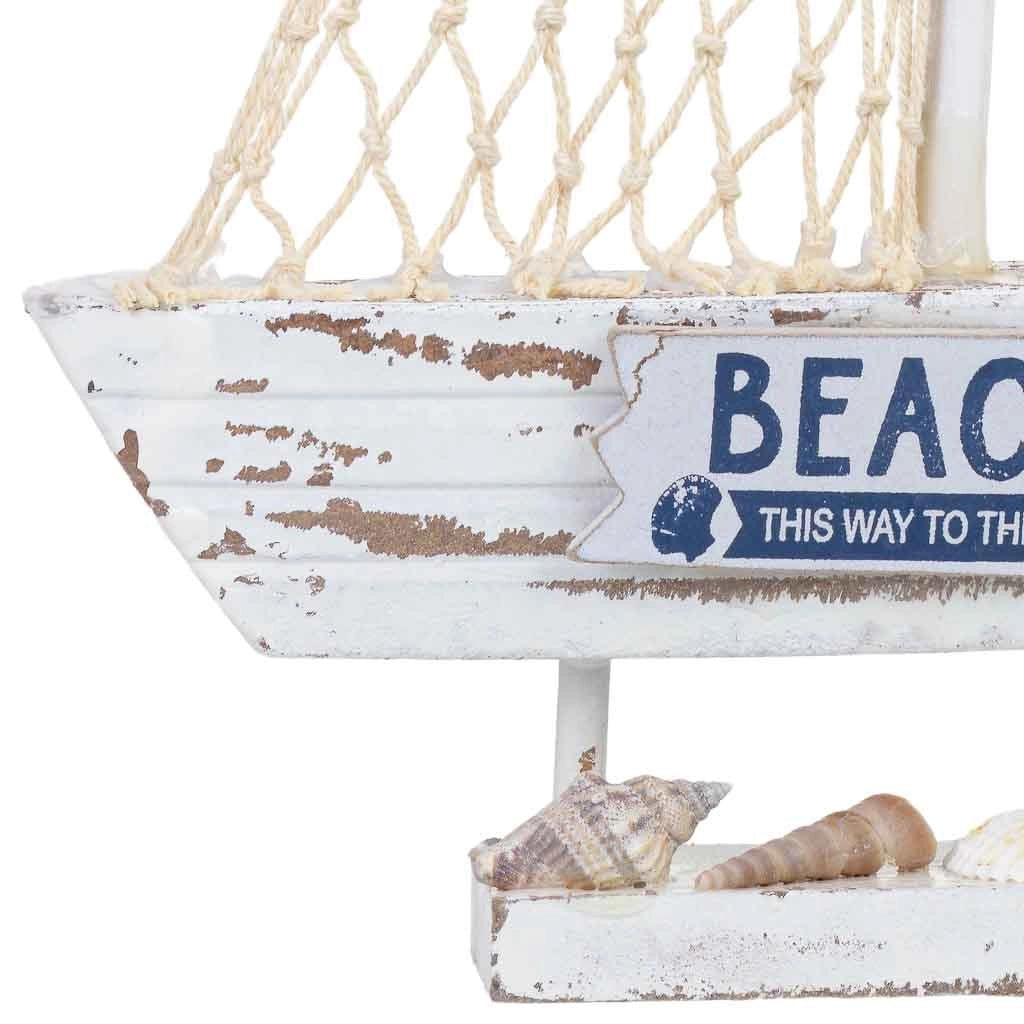 Figura decorativa a forma di barca in legno bianco, 21x5x46h cm