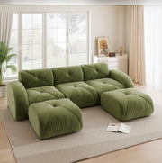 Divano modulare a U 3 posti con 2 pouf in ciniglia verde HOMVRA