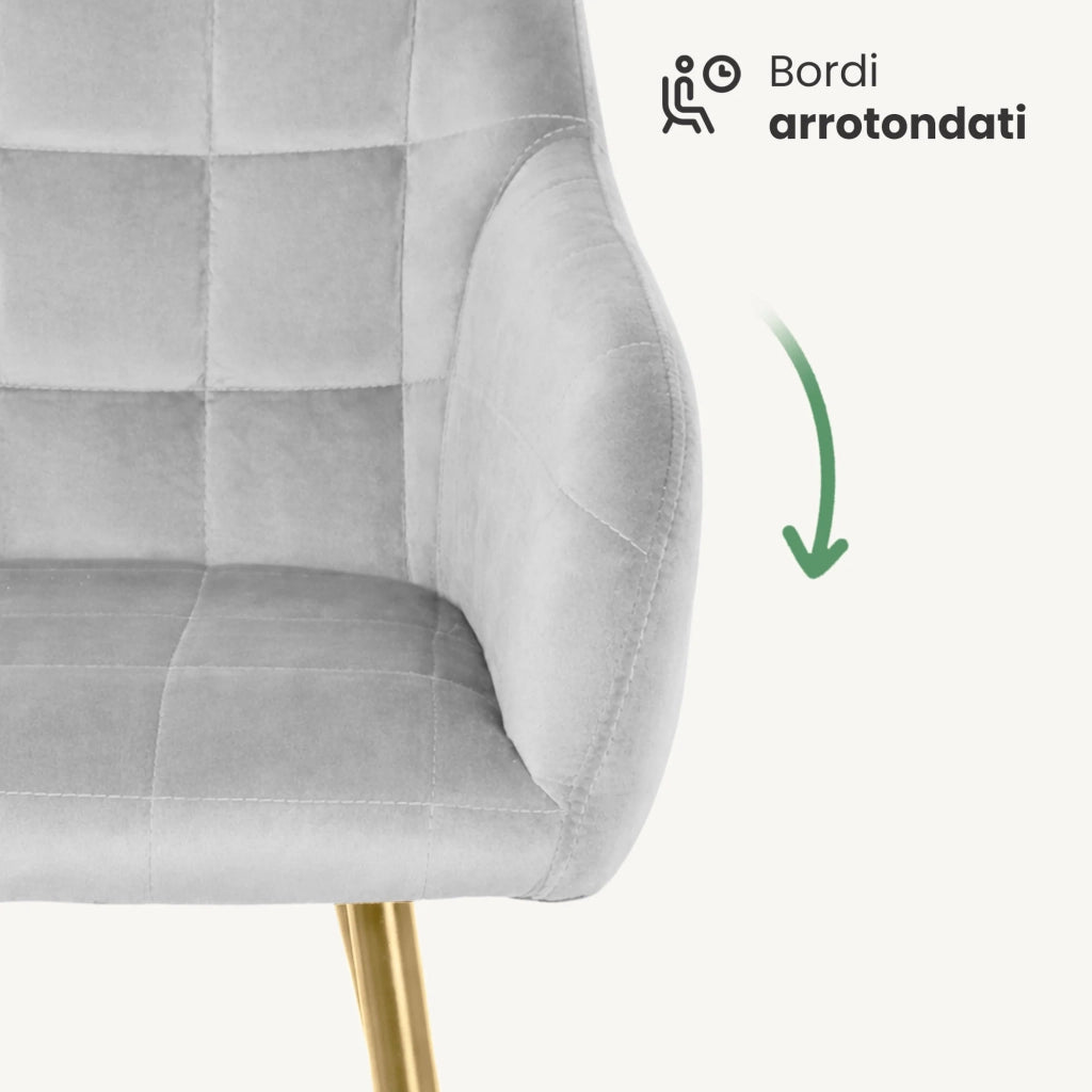 Set di 4 Sedie imbottite con cuciture quadrate LUXANO Grigio gambe oro