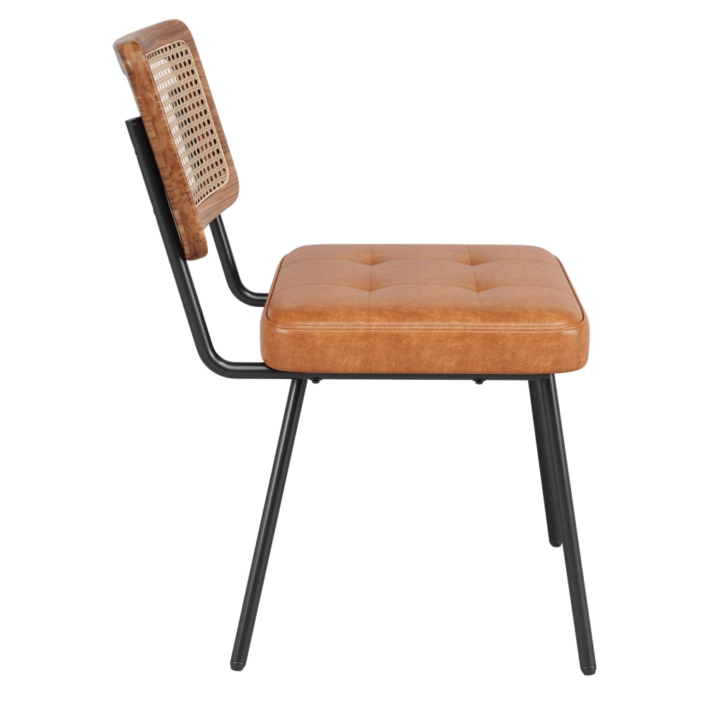 Sedia da pranzo ergonomica in PU e rattan PE marrone