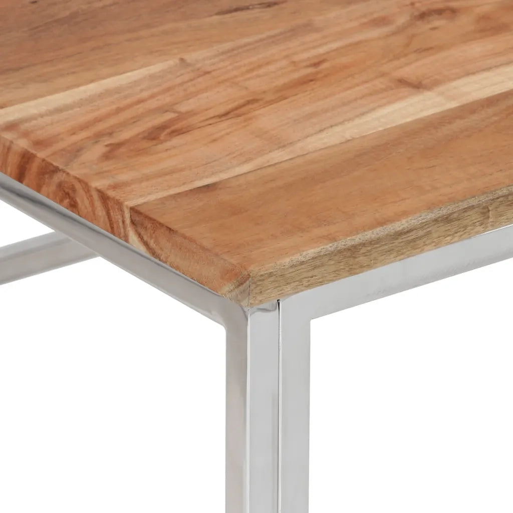 Tavolino Salotto Argento Acciaio Inox e Legno Massello Acacia 349951