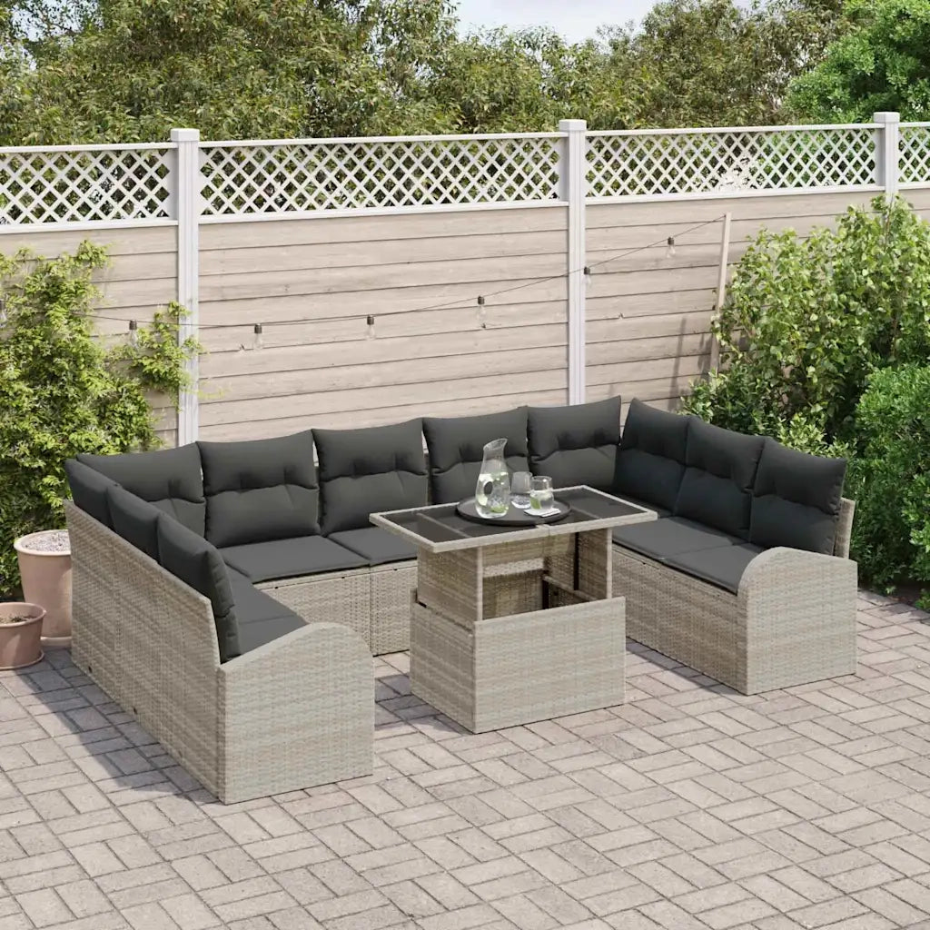 Set Divano da Giardino 10 pcs Grigio chiaro e grigio polyrattan