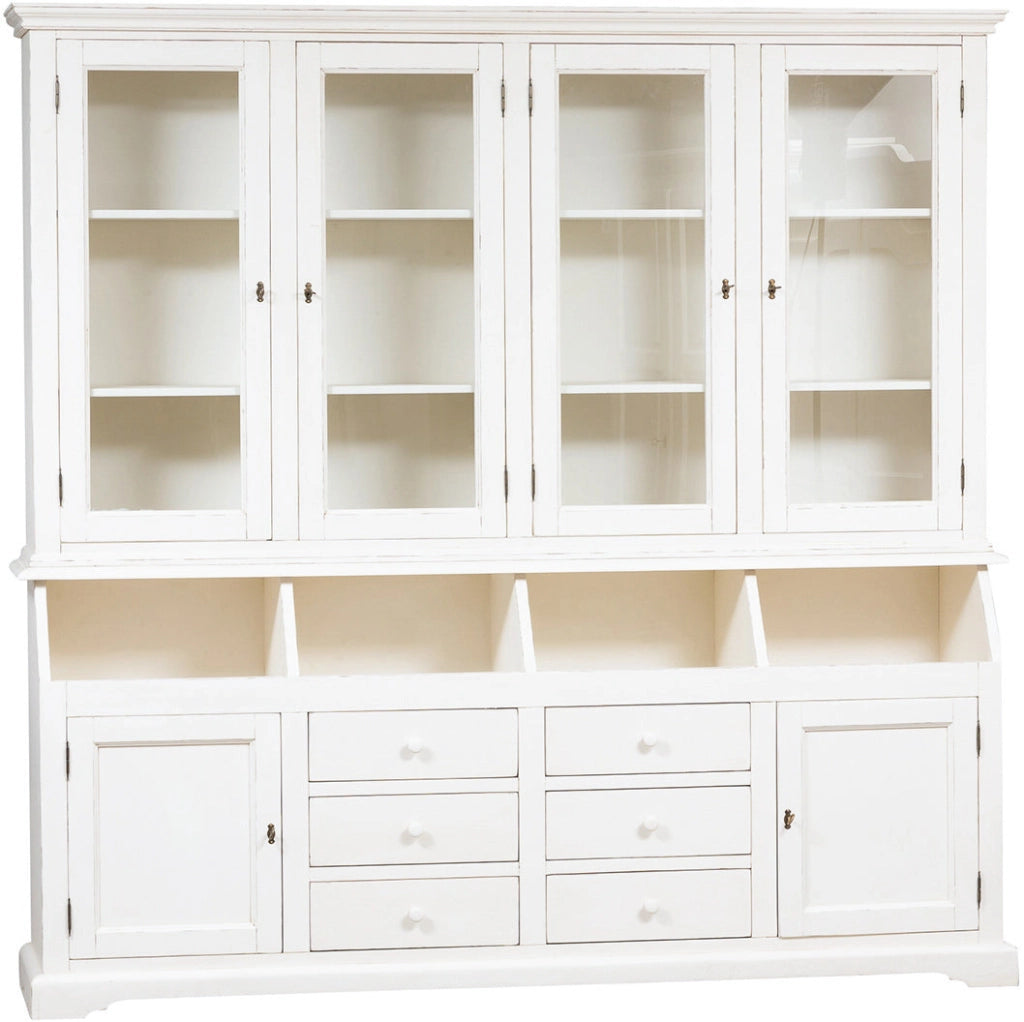 Biscottini Libreria Country in legno massello di tiglio finitura bianca anticata L230xPR50xH226 cm. Made in Italy