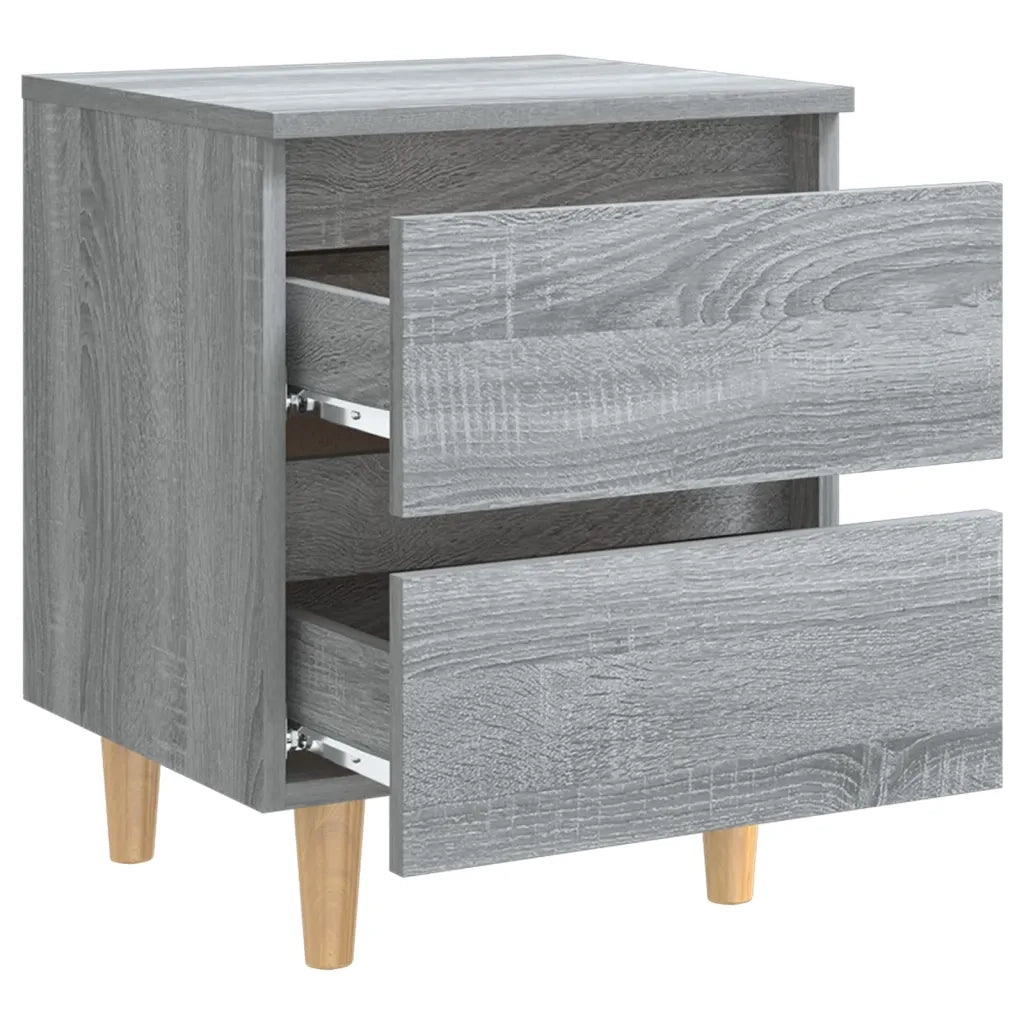 Set di 2 Comodini | Armadio da Notte | Mobiletto da notte Gambe in Legno Massello Grigio Sonoma 40x30x50 cm
