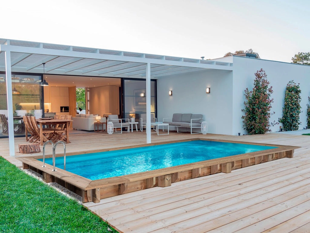 Piscina rettangolare in legno "Tobago" - 6,20 x 3,00 x 1,31 m + Pompa di calore - Potenza 6,1 kW