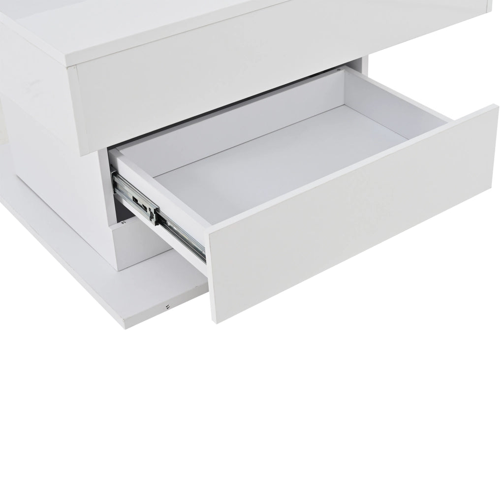 TAVOLINO da salotto 70x70x45 cm bianco lucido con piano sollevabile e cassetto