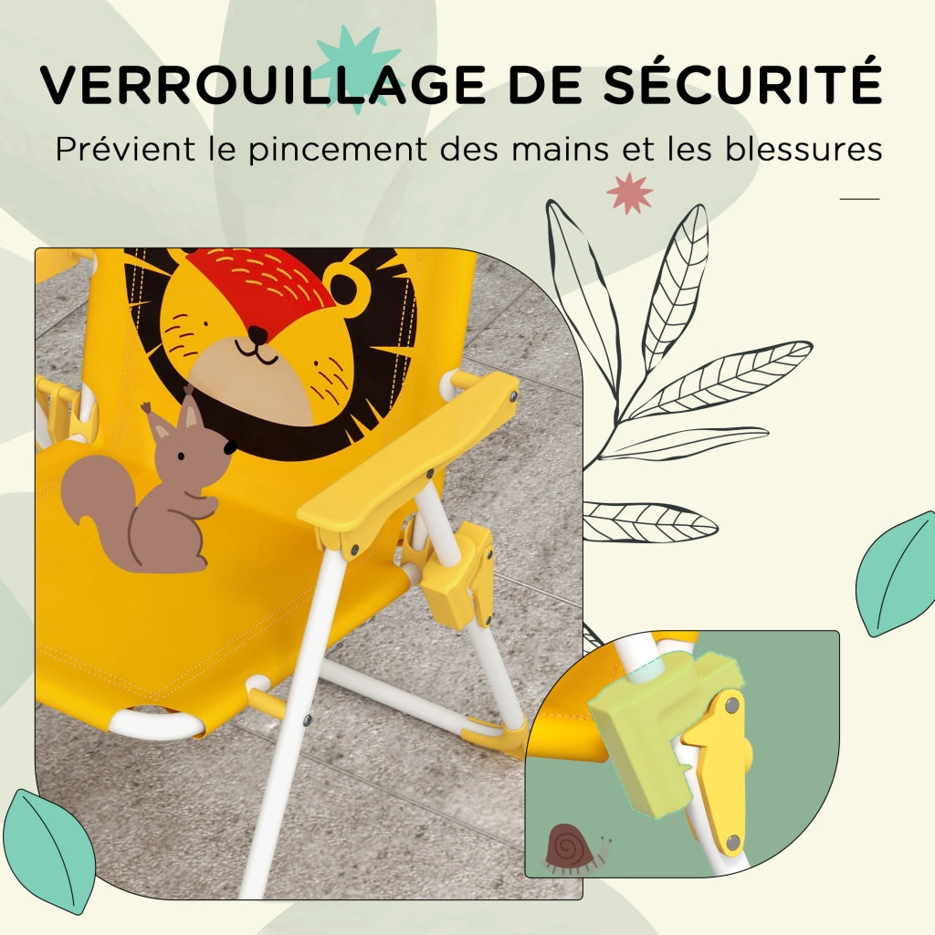 Set giardino bambini 4 pezzi ¨C zephmum ¨C motivo leone con ombrellone giallo regolabile ? 100 cm