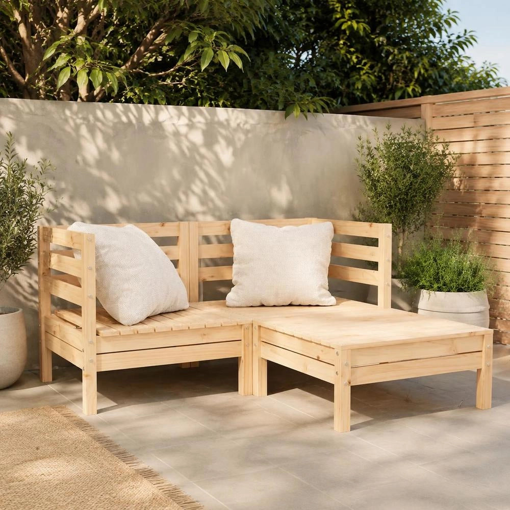 2-seater Garden Sofa With Footstool, Solid Pine Wood