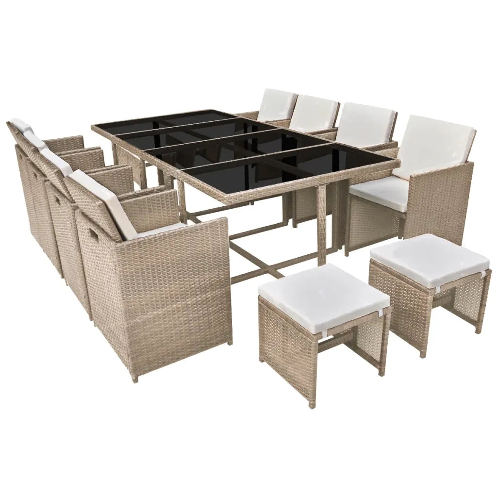 Set da Pranzo da Giardino 13 pz con Cuscini in Polyrattan Beige cod mxl 43688