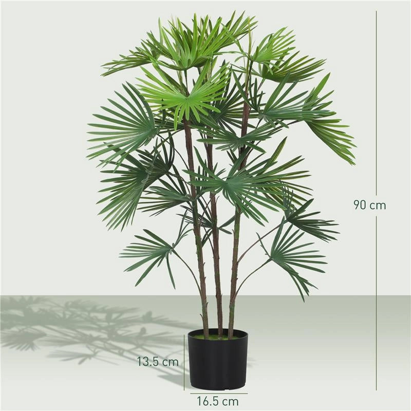 PALMA ARTIFICIALE DA 90 CM A 24 FOGLIE IN PLASTICA VERDE CON VASO DA Ï16.5X13.5 CM