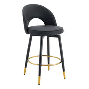 Set di 2 Sgabelli da Bar Girevoli; Schienale Traforato; per Cucina e Bancone; Metallo e Similpelle; Nero
