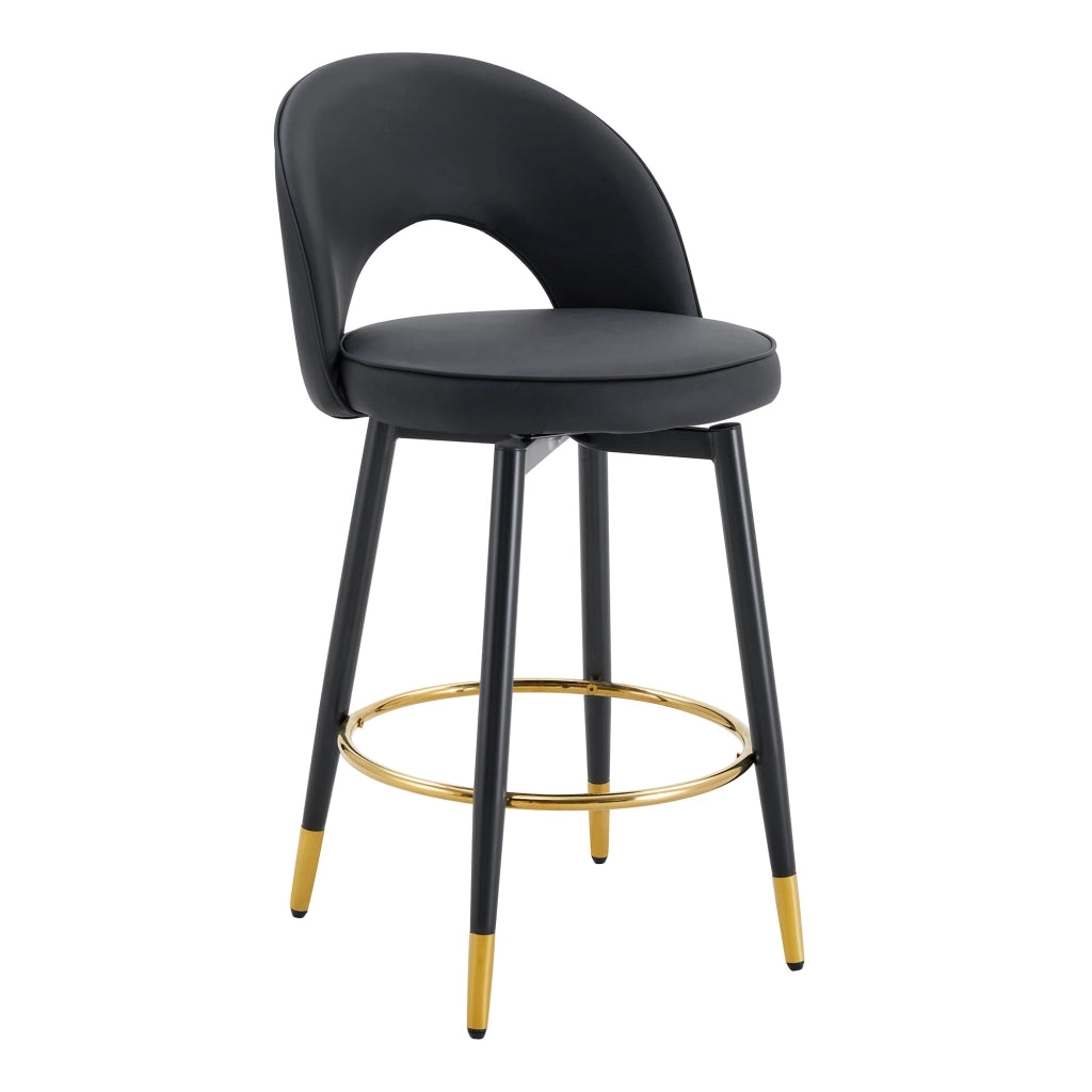Set di 2 Sgabelli da Bar Girevoli; Schienale Traforato; per Cucina e Bancone; Metallo e Similpelle; Nero