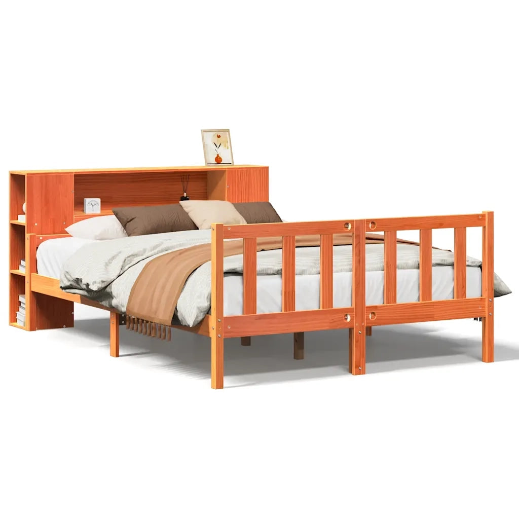Letto Libreria senza Materasso-Struttura Letto con contenitore Marrone Cera 150x200 cm Legno 922026