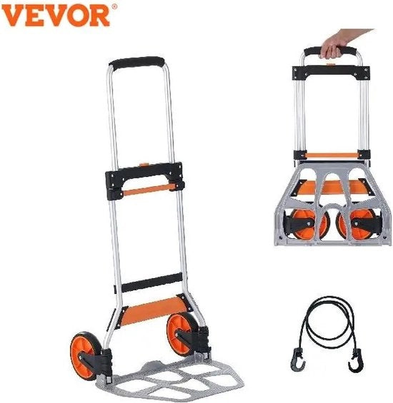 Carrello trasportabile pieghevole - 80kg - Manubrio telescopico - Cavo di fissaggio