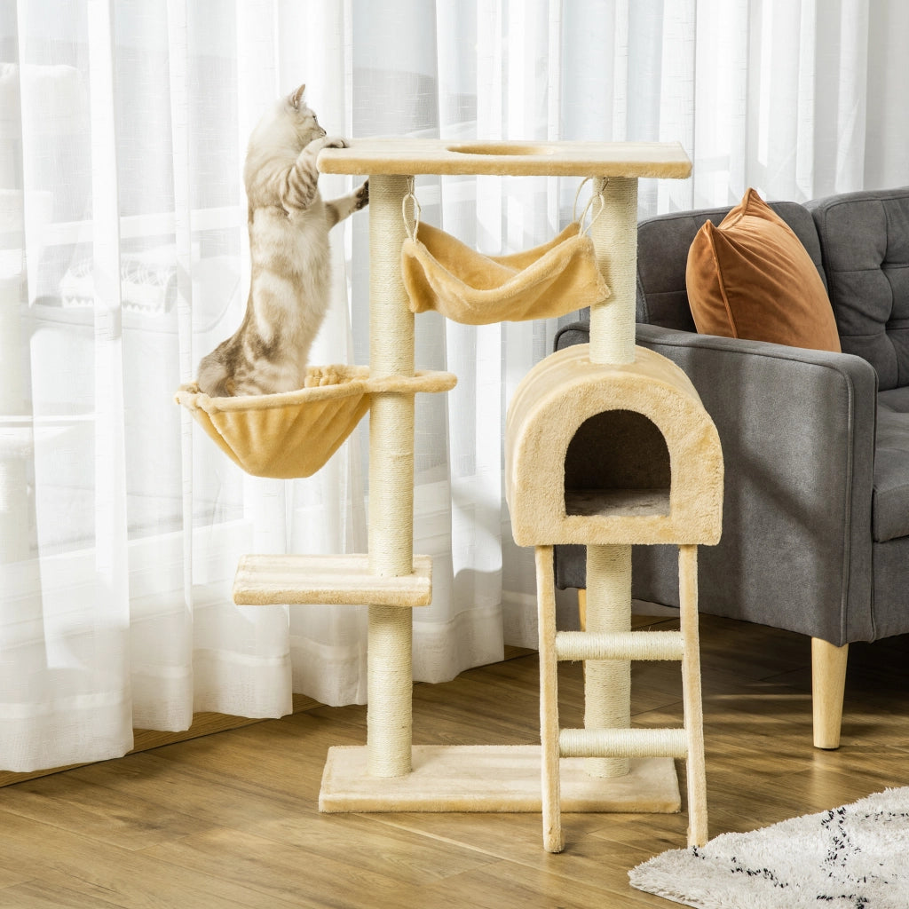 Tiragraffi per Gatti Multilivello con Amaca e Casetta ¨C zephmum ¨C 55x30x100 cm