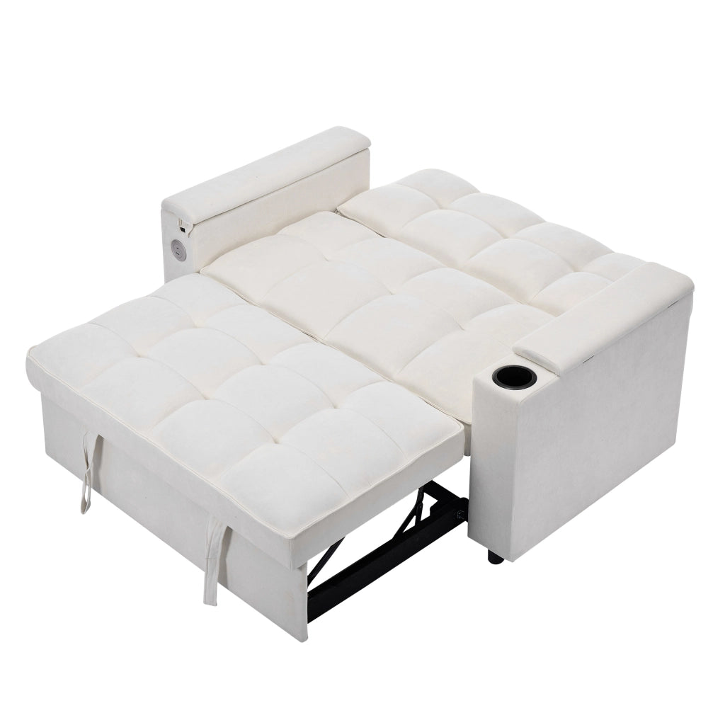 Divano Letto 3 in 1 Estraibile 2 Posti con Tavolo e Portabicchieri ¨C Xylo ¨C Beige